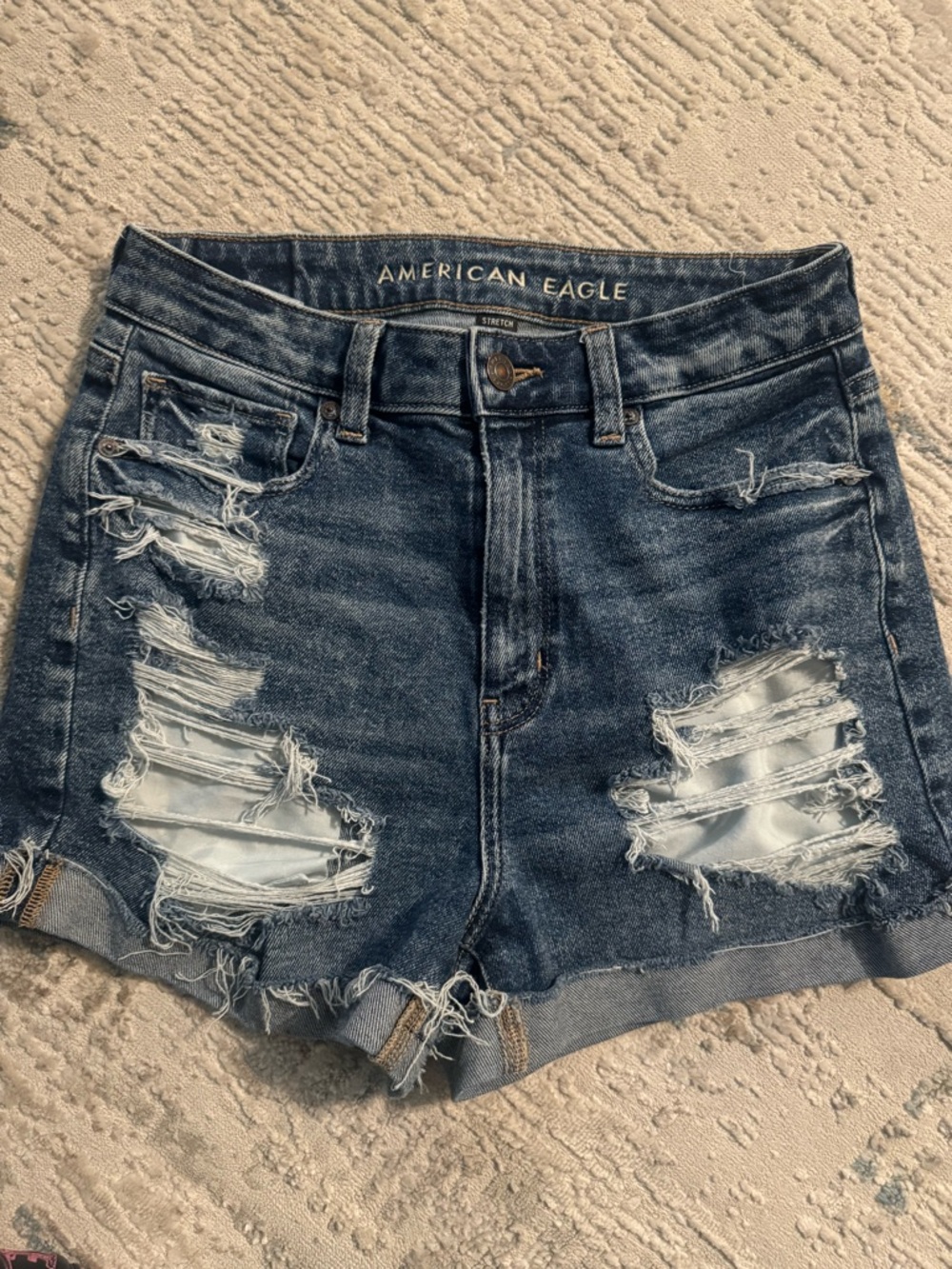 American Eagle Outfitters Distressed Dark Blue Denim Shorts